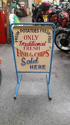 Lot 125 - SMALL DOUBLE SIDED FISH AND CHIP ADVERTISING BOARD