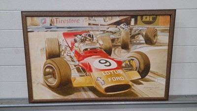 Lot 143 - F1 OIL PAINTING IN FRAME R.W. HUMPHRIES 1972 LOTUS/FORD
