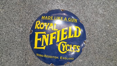 Lot 203 - ROUND ROYAL ENFIELD CYCLES SIGN