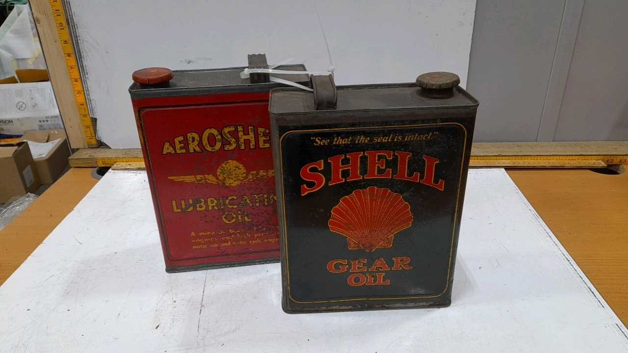 Lot 5 - 2X SHELL OIL TINS, AEROSHELL LUBRICATING AND SHELL GEAR OIL
