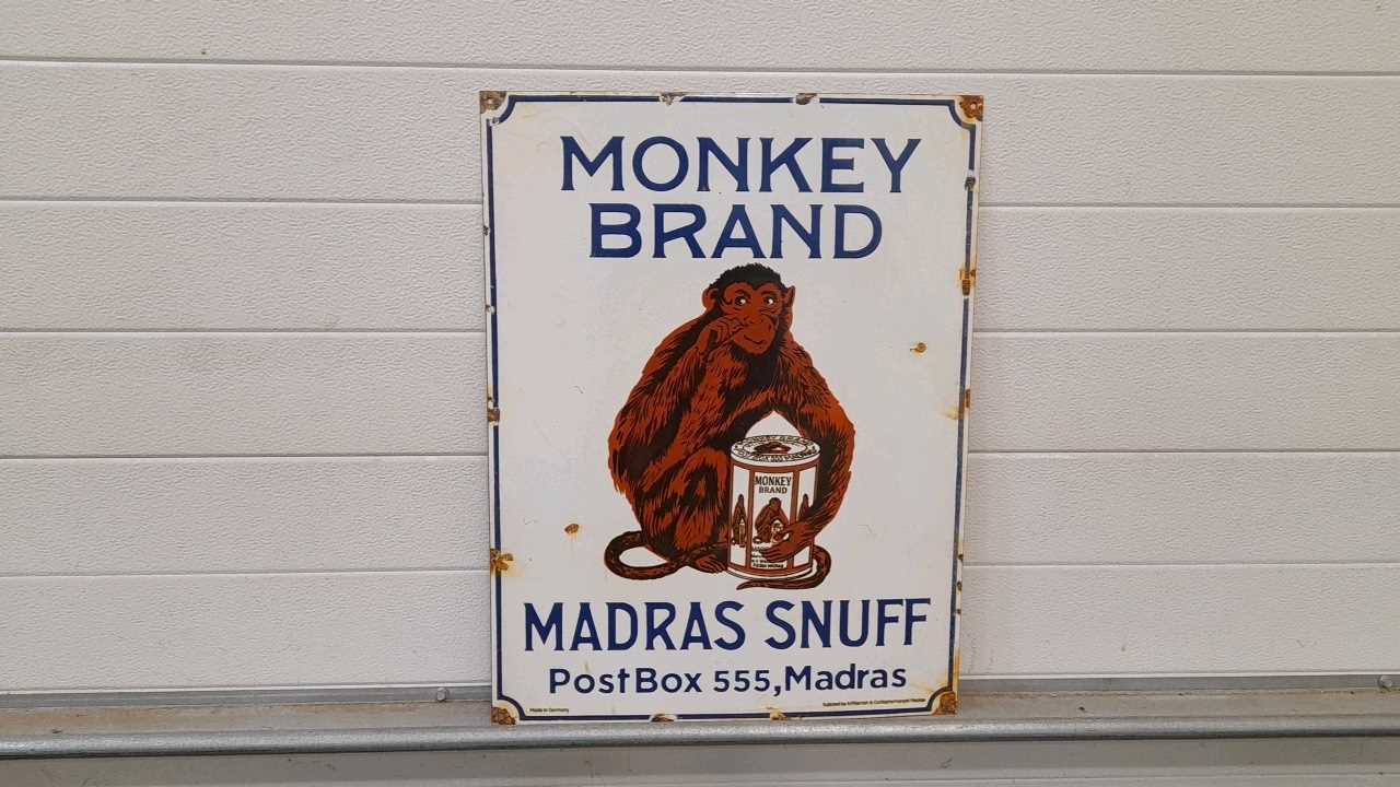 Lot 591 - MONKEY BRAND MADRAS SNUFF ENAMEL SIGN