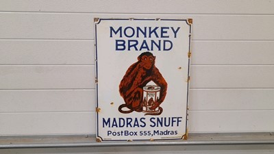 Lot 591 - MONKEY BRAND MADRAS SNUFF ENAMEL SIGN