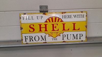 Lot 595 - FILL UP HERE WITH SHELL FROM THE PUMP ENAMEL SIGN