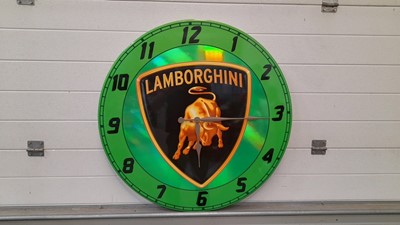 Lot 235 - LAMBORGHINI CLOCK HAND MADE ON MDF , 32" DIAMETER