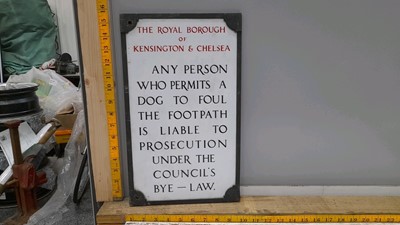 Lot 431 - ROYAL BOROUGH OF KENSINGTON AND CHELSEA ENAMEL DOG FOULING ENAMEL DOUBLE SIDED SIGN