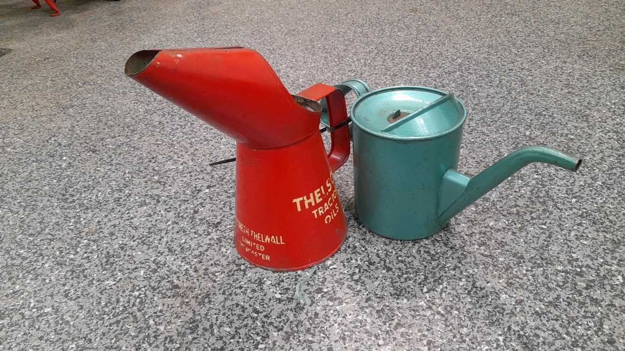 Lot 583 - THELSON MOTOR OILS QUART OIL JUG & BRAIMER OIL CAN