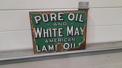 Lot 331 - PURE OIL AND WHITE AND MAY LAMP OIL ENAMEL SIGN