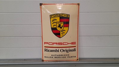 Lot 479 - PORSCHE SALES SERVICE PARTS ENAMEL SIGN 24" X 16"