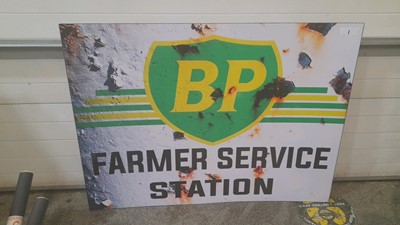 Lot 21 - LARGE BP FARMERS METAL REPRO SIGN  59" X 43"