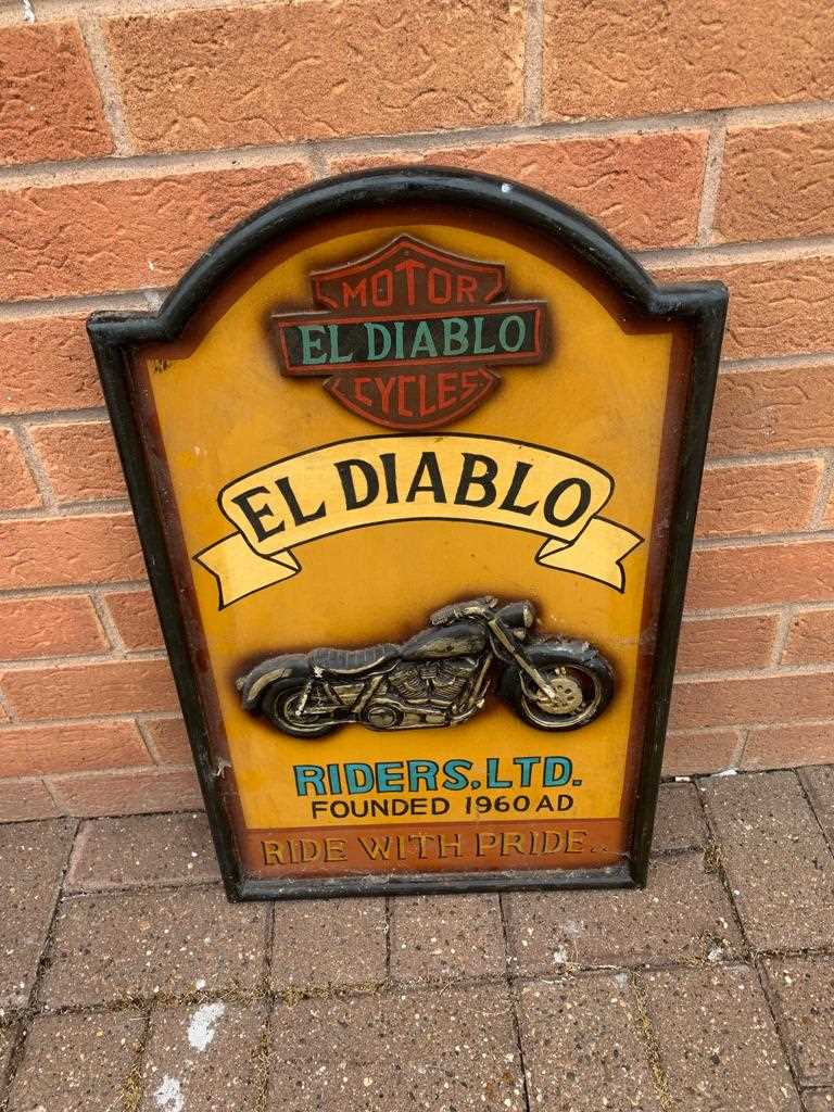 Lot 20 - EL DIABLO MOTOR BIKE WOOD SIGN