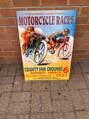 Lot 50 - MOTORCYCLE RACES 1932 SIGN (REPRO)