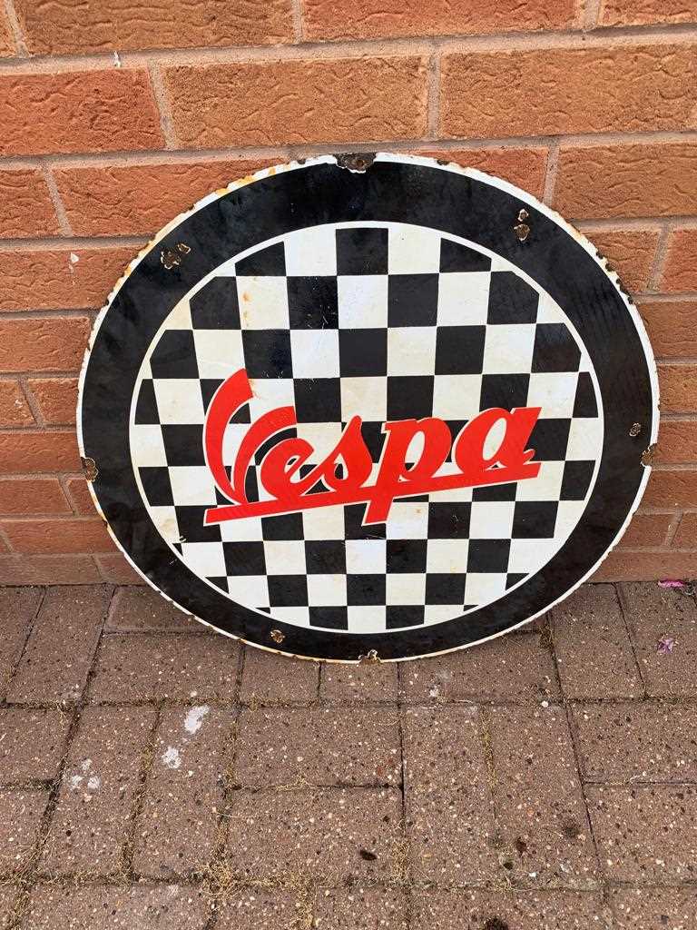 Lot 73 - ROUND ENAMEL VESPA SIGN