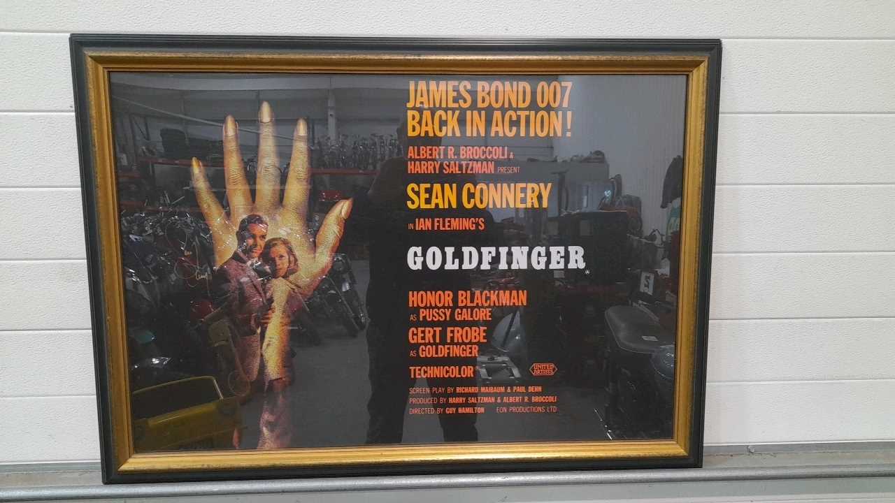 Lot 615 - FRAMED GOLD FINGER , JAMES BOND 007 ADVERTISING  POSTER 41"X30"