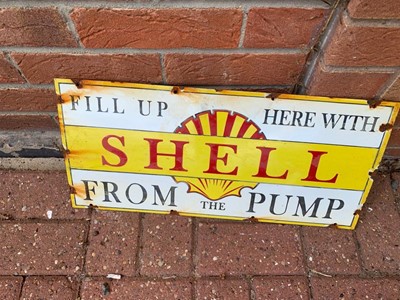 Lot 157 - FILL UP HERE WITH SHELL FROM THE PUMP ENAMEL SIGN