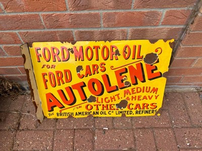 Lot 455 - RARE ENAMEL AUTOLENE MOTOR OIL DOUBLE SIDED  SIGN