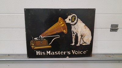 Lot 627 - HIS MASTER'S VOICE ENAMEL SIGN 23" X 17"