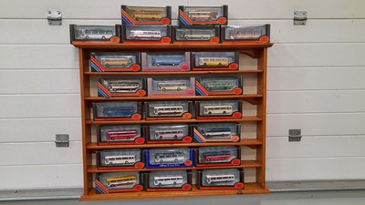 Lot 133 - MODEL BUSES AND DISPLAY SHELVING  ( TO GO TO ALZHEIMER'S CHARITY )