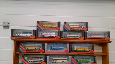 Lot 133 - MODEL BUSES AND DISPLAY SHELVING  ( TO GO TO ALZHEIMER'S CHARITY )