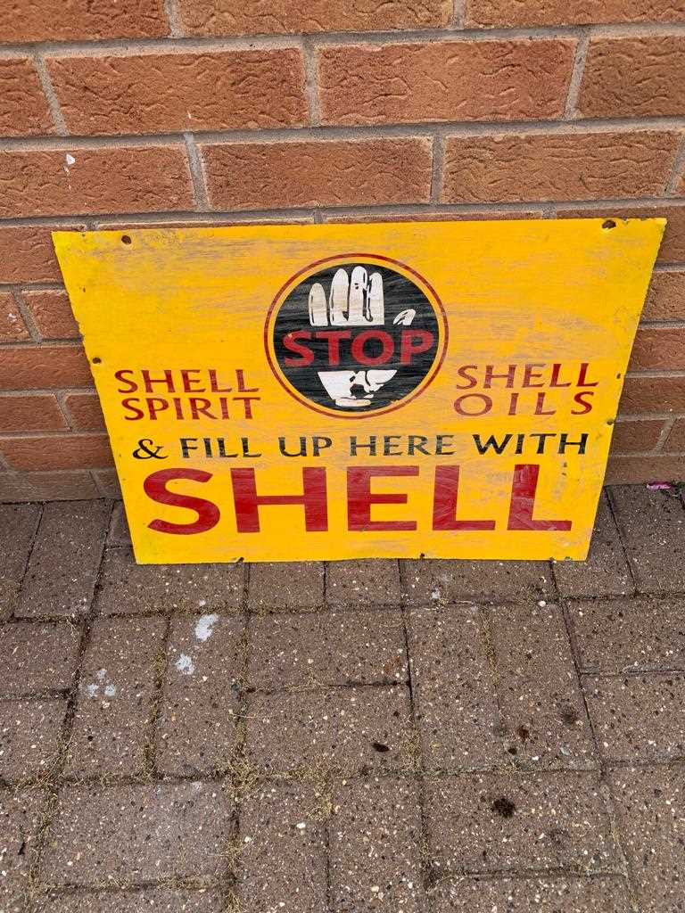 Shell Sign Sticker Tape Lot 91 - YELLOW SHELL STOP TIN SIGN