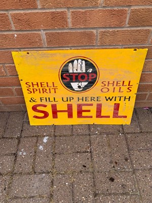 Lot 91 - YELLOW SHELL STOP TIN SIGN
