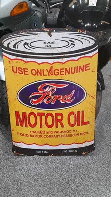 Lot 513 - FORD MOTOR OIL CAN, METAL , REPRO SIGN 39" X 26"