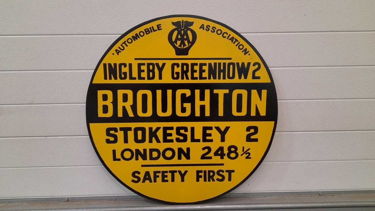 Lot 435 - ROUND AA BROUGHTON WOODEN HAND PAINTED SIGN 27"