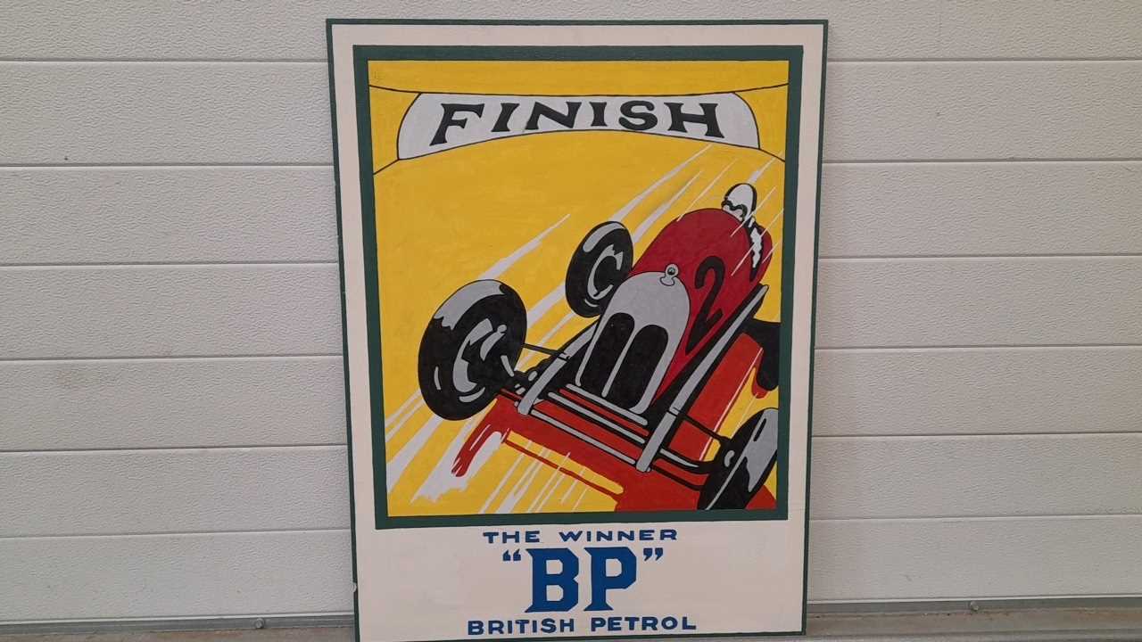Lot 451 - BP THE FINISH WOODEN HAND PAINTED SIGN 32" X 24"