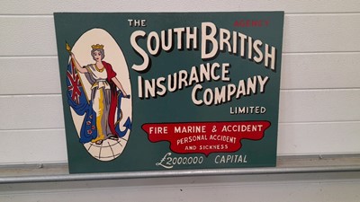 Lot 105 - WOODEN HAND PAINTED SOUTH BRITISH INSURANCE  28" X 20"