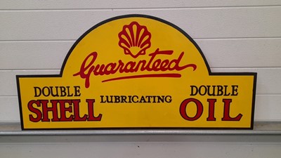 Lot 109 - WOODEN HAND PAINTED GUARANTEED SHELL OIL SIGN 39" X 20"