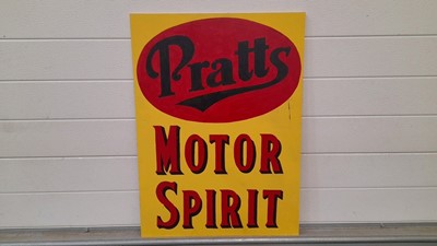 Lot 575 - WOODEN HAND PAINTED PRATTS MOTOR SPIRITS SIGN 28" X 20"