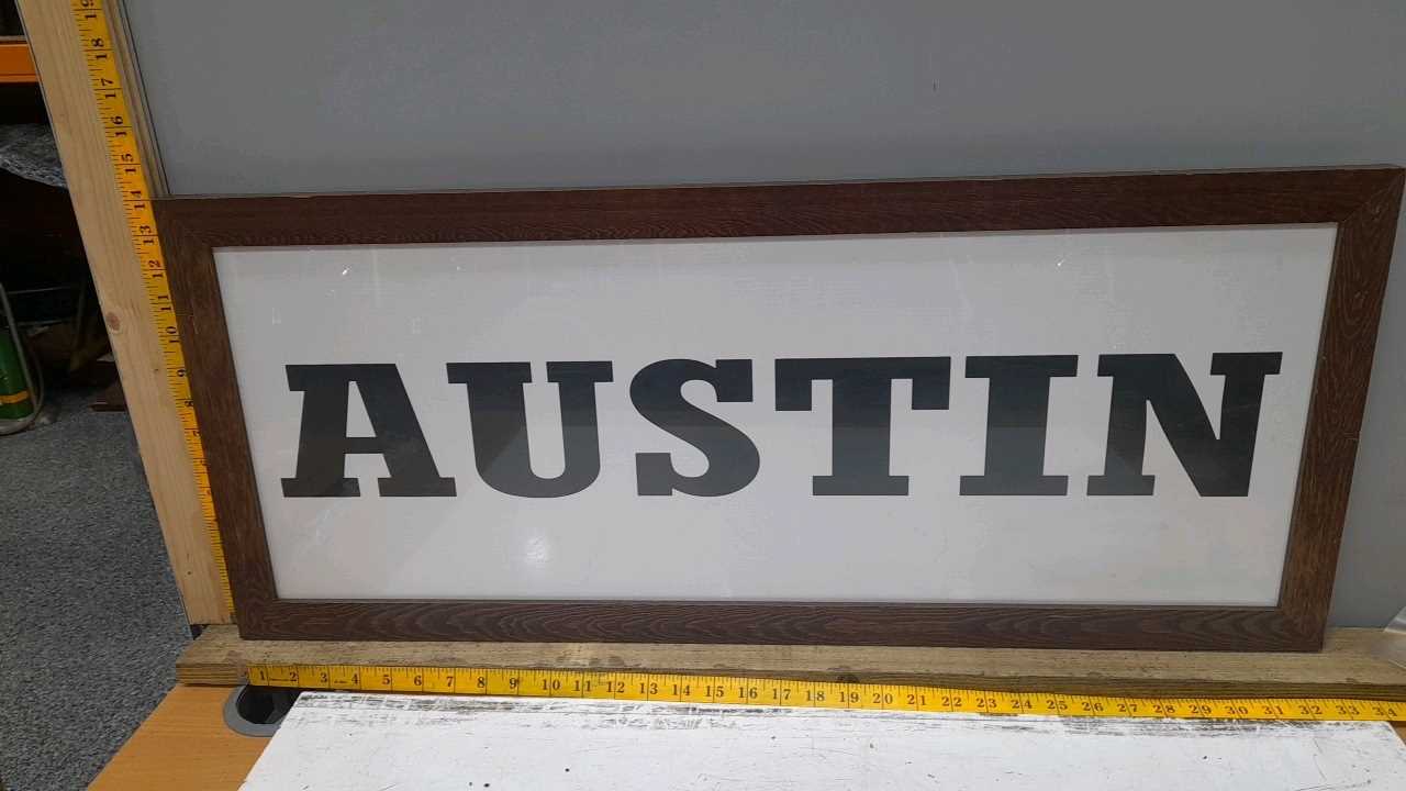 Lot 308 - FRAMED AUSTIN SIGN 33" X 14"