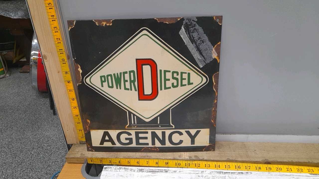 Lot 196 - POWER DIESEL AGENCY ENAMEL SIGN 14" X 14"