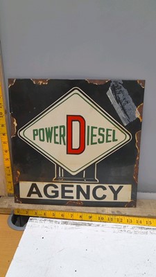 Lot 196 - POWER DIESEL AGENCY ENAMEL SIGN 14" X 14"