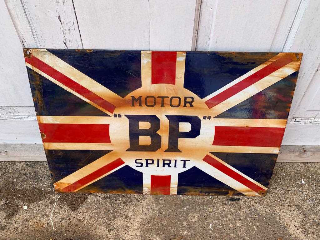 Lot 105 - BP MOTOR SPIRIT FLAG ENAMEL SIGN 16