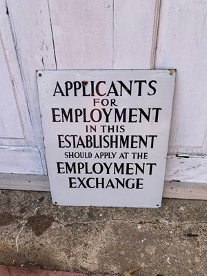 Lot 175 - EMPLOYMENT EXCHANGE ENAMEL SIGN 14" X 17"