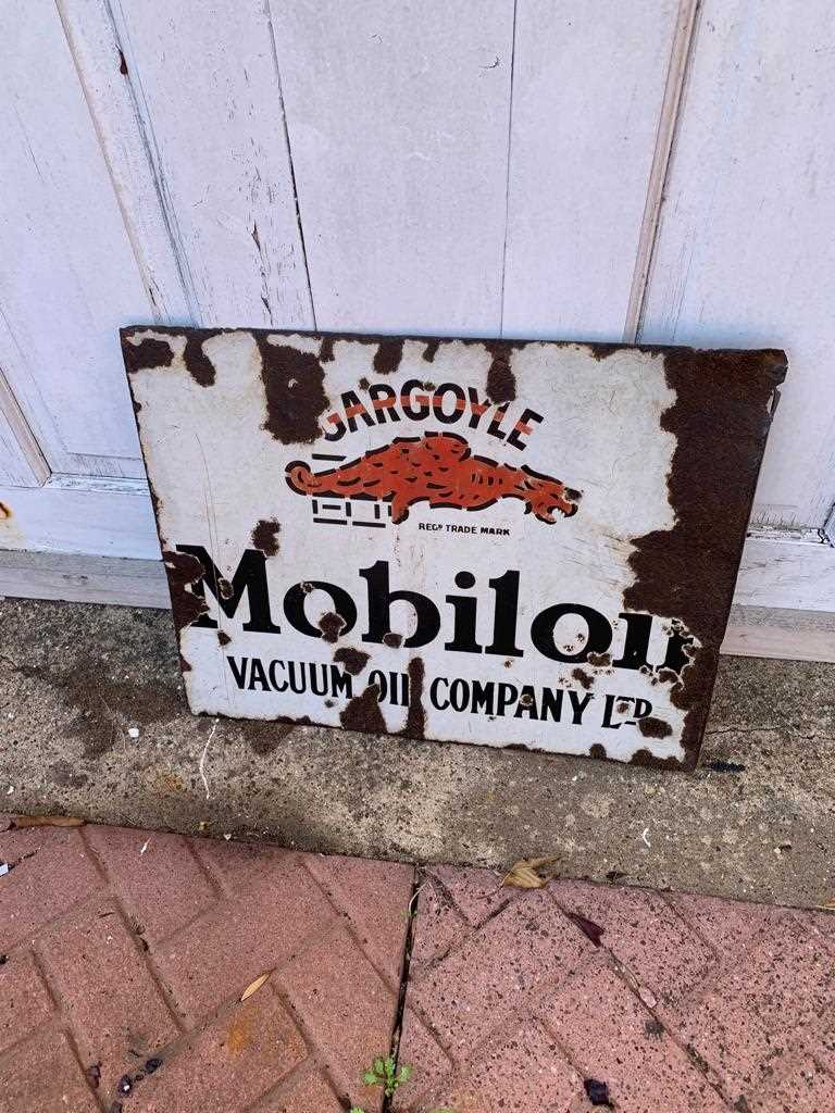 Lot 183 - DOUBLE SIDED MOBIL OIL ENAMEL SIGN 20" X 16"