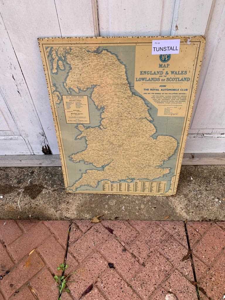 Lot 195 - OLD RAC MAP OF UK SIGN 18" X 24"