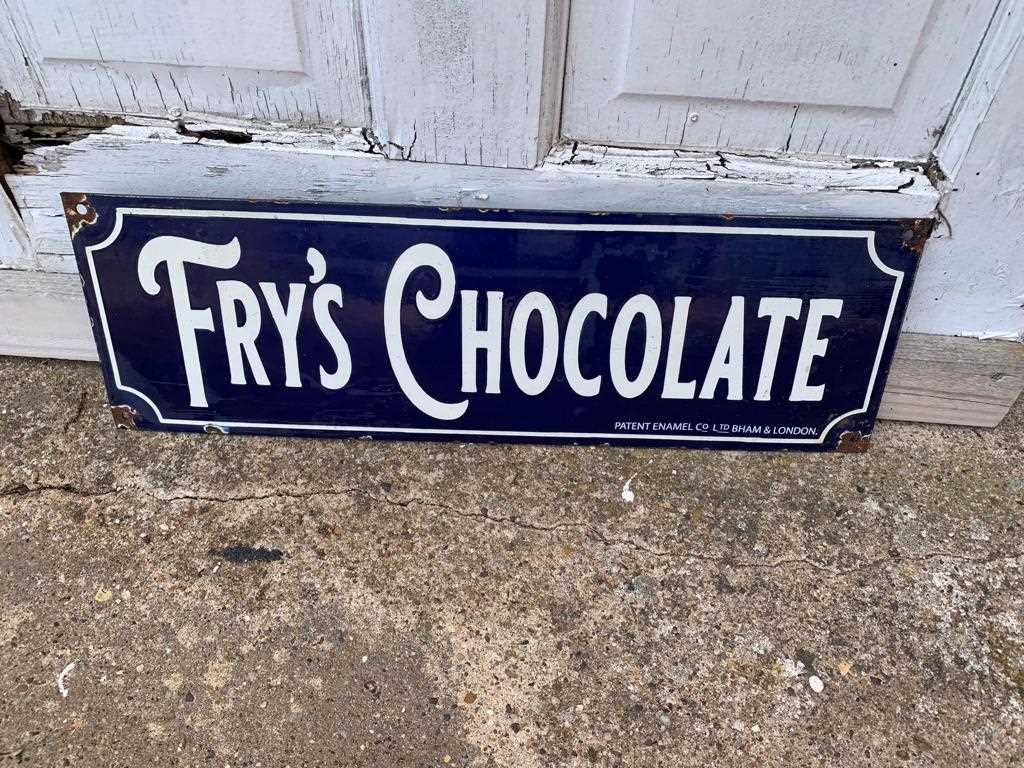 Lot 351 - FRY'S CHOCOLATE ENAMEL SIGN 6" X 18"