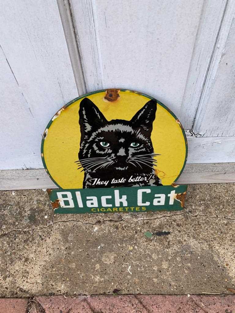 Lot 375 - BLACK CAT ENAMEL SIGN 12" X 12"