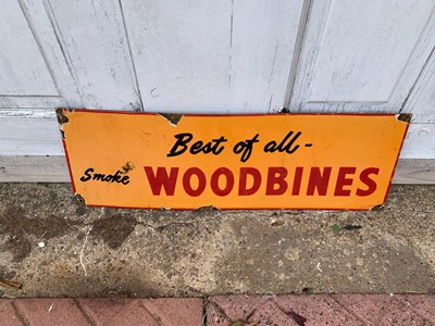 Lot 399 - SMOKE WOODBINES ENAMEL SIGN 8" X 24"