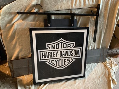 Lot 591 - HARLEY DAVIDSON  MOTOR CYCLES DOUBLE SIDED HANGING SIGN 38" X 38"