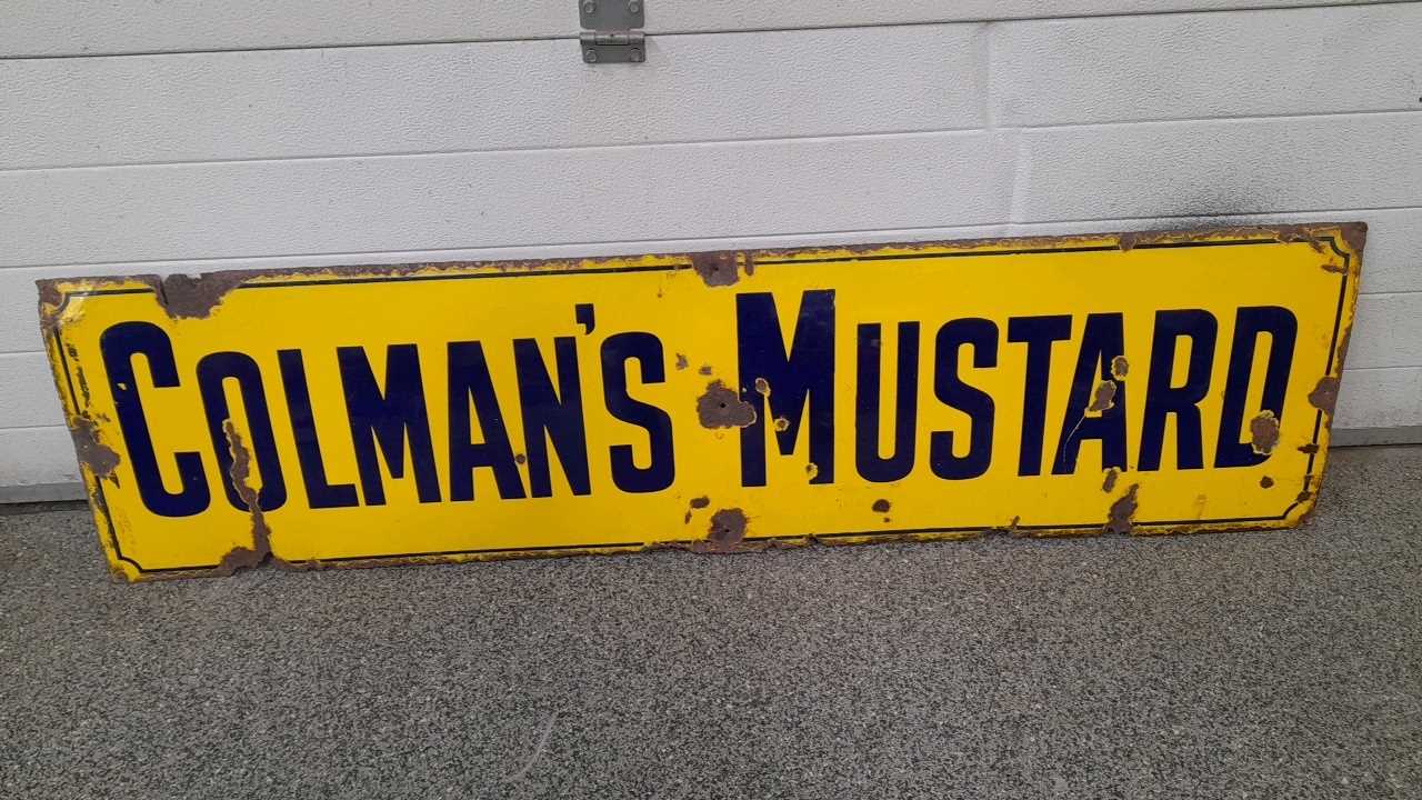 Lot 88 - COLEMANS MUSTARD ENAMEL SIGN 62" X 16"