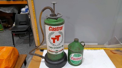 Lot 424 - CASTROL TT 2 STROKE DISPENSER & CAN OF OIL