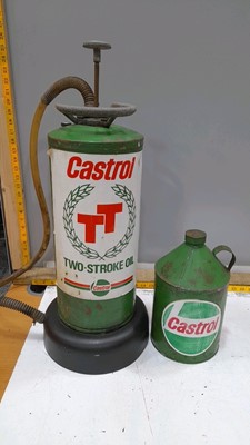 Lot 424 - CASTROL TT 2 STROKE DISPENSER & CAN OF OIL