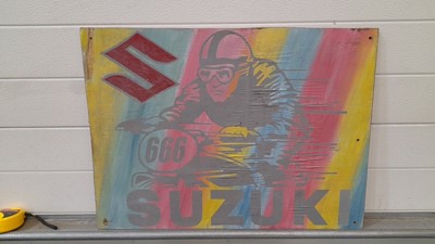 Lot 617 - WOODEN HAND PAINTED SUZUKI SIGN