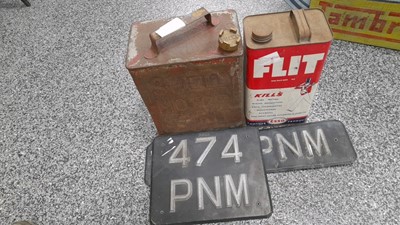 Lot 641 - 2 X TINS AND A PAIR OF OLD NUMBER PLATES