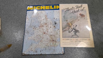 Lot 653 - TIN MICHELIN MAP AND SHELL ADVERTISING BOARD