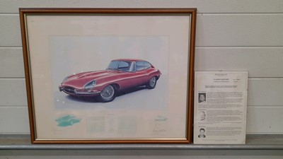 Lot 605 - JAGUAR E TYPE FRAMED PRINT LIMITED EDITION NO 504