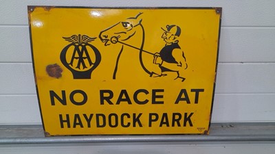Lot 129 - ORIGINAL NO RACE AT HAYDOCK PARK SIGN 24" X 18"