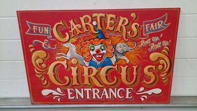 Lot 170 - CARTERS FUN FAIR ENTRANCE WOODEN HAND PAINTED SIGN 32" X 21"